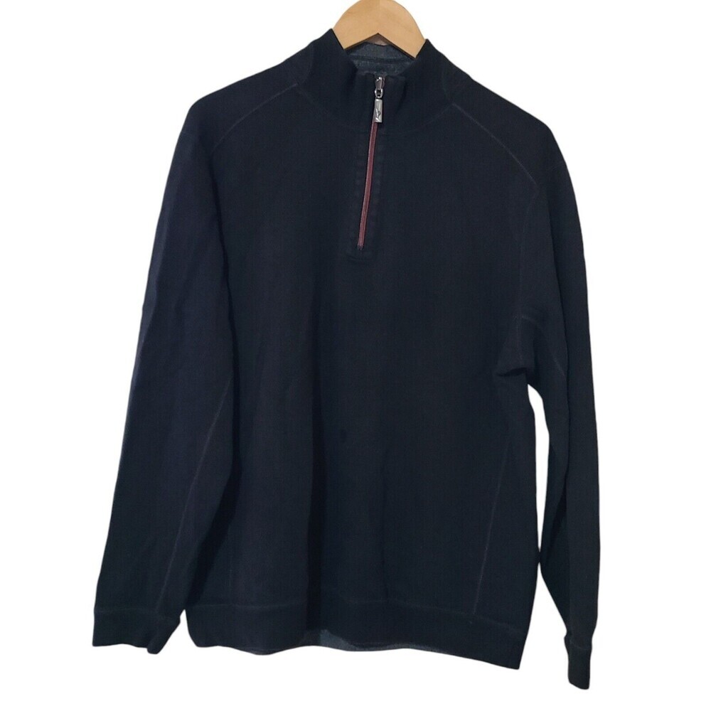 Tommy Bahama Men's Size Large Black/ Gray 1/4 Zip Mock Neck Reversible Pullover